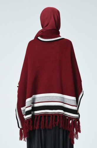 Turtleneck Tasseled Tricot Poncho Cherry 0951-02