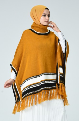 Poncho tricot a franges 0951-08 Moutarde 0951-08