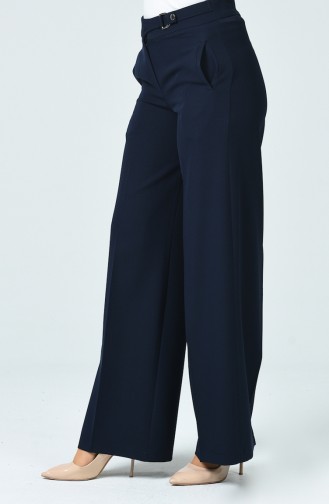 wide Leg Pants with Pockets 3144-04 Navy Blue 3144-04