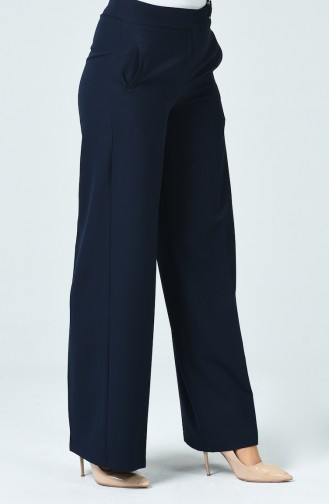 wide Leg Pants with Pockets 3144-04 Navy Blue 3144-04