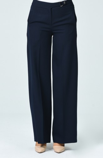 wide Leg Pants with Pockets 3144-04 Navy Blue 3144-04