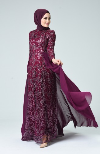 Plum Hijab Evening Dress 9216-02