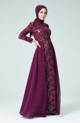 Plum Hijab Evening Dress 9216-02