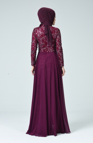 Plum Hijab Evening Dress 9216-02