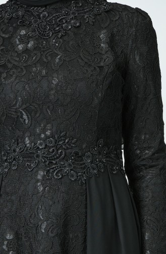 Lace Overlay Evening Dress Black 5213-01