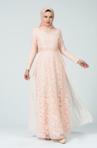 Lace Overlay Evening Dress Salmon 5213-02