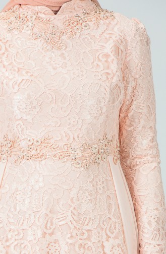 Lace Overlay Evening Dress Salmon 5213-02