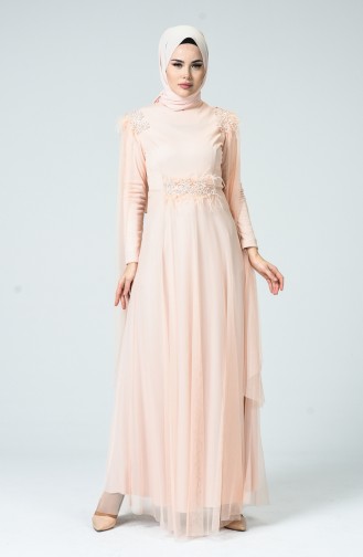 Salmon Hijab Evening Dress 5234-04