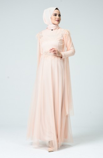 Salmon Hijab Evening Dress 5234-04