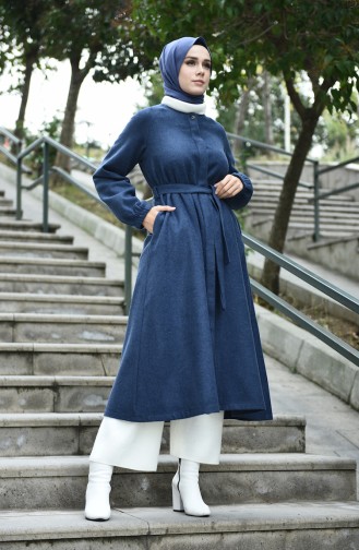 Buttoned Belt Coat Indigo 5002-04