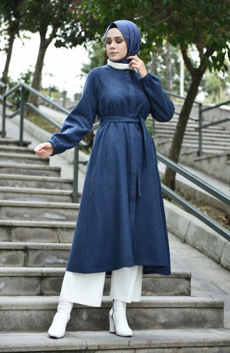 Buttoned Belt Coat Indigo 5002-04