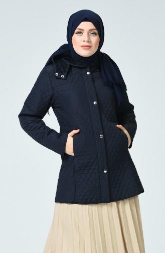 Manteau à Motifs 0823-02 Bleu Marine 0823-02