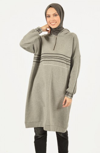 Zippered Long Sweatshirt Gray 1465-01