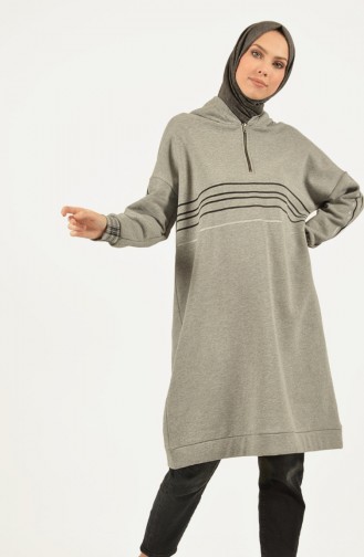 Zippered Long Sweatshirt Gray 1465-01