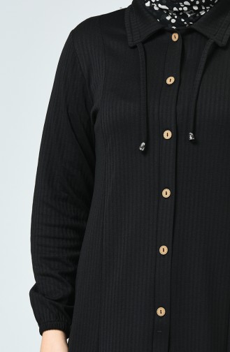 Plus Size Buttoned Tunic Trousers Double Suit 0245-05 Black 0245-05