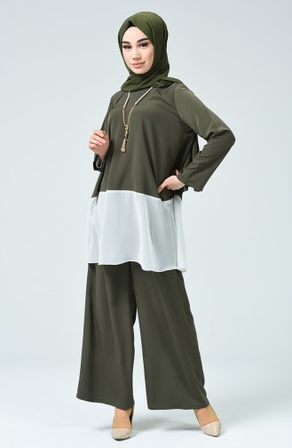 Ensemble Deux Pieces Tunique Pantalon Avec Collier 1003-02 Khaki 1003-02