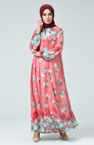 Coral Hijab Dress 7252-03