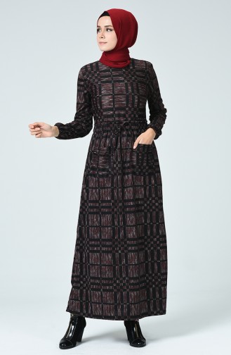 Patterned Pocket Dress Damson 1201A-01