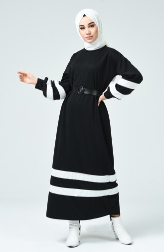 Kemerli Elbise 6760-01 Siyah