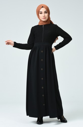 Fermuarlı Garnili Elbise 6770-04 Siyah