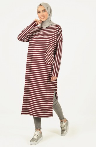 Striped Slit Tunic Bordeaux 1424-01