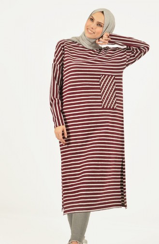 Striped Slit Tunic Bordeaux 1424-01