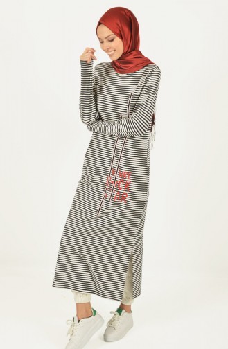 Striped Long Tunic Navy Blue White 1433-01