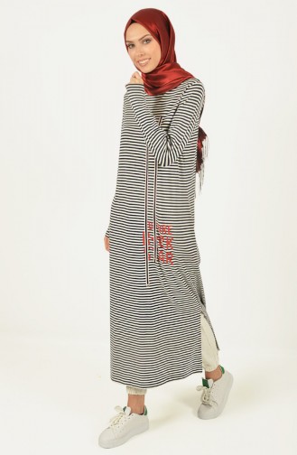 Striped Long Tunic Navy Blue White 1433-01