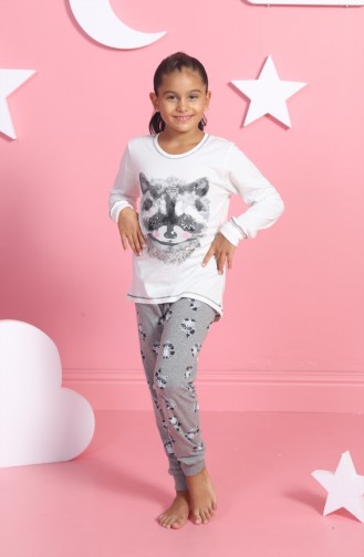 Ensemble Pyjama à Manches Longues Pour Enfant Fille 802015-A Blanc 802015-A