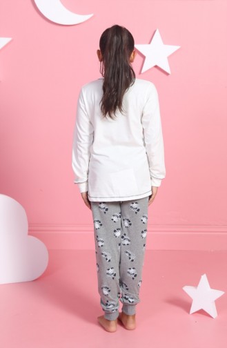 Kız Çocuk Uzun Kol Pijama Takımı 802015-A Beyaz
