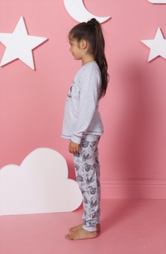 Kız Çocuk Uzun Kol Pijama Takımı 802017-A Gri Melanj