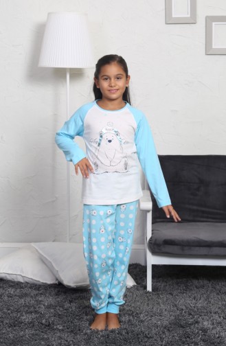 Kız Çocuk Uzun Kol Pijama Takımı 802132-A Açık Mavi