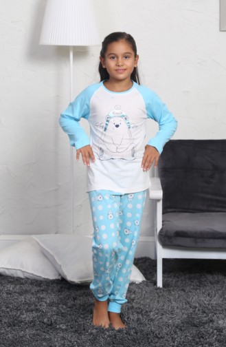 Kız Çocuk Uzun Kol Pijama Takımı 802132-A Açık Mavi