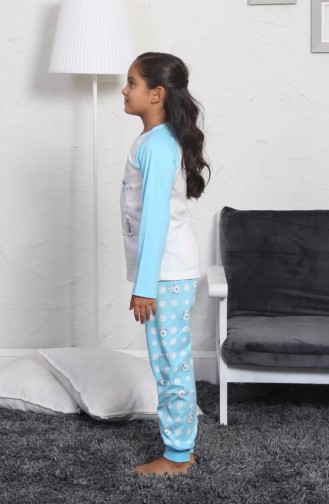 Ensemble Pyjama à Manches Longues Pour Enfant Fille 802132-A Bleu Clair 802132-A