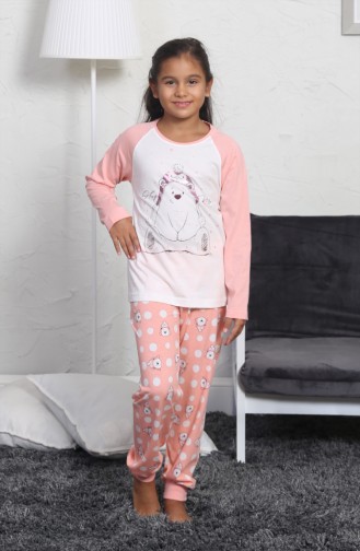 Kız Çocuk Uzun Kol Pijama Takımı 802132-B Pembe