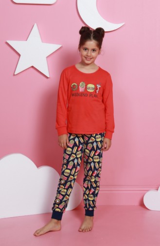 Kız Çocuk Pijama Takımı 902107-B Mercan