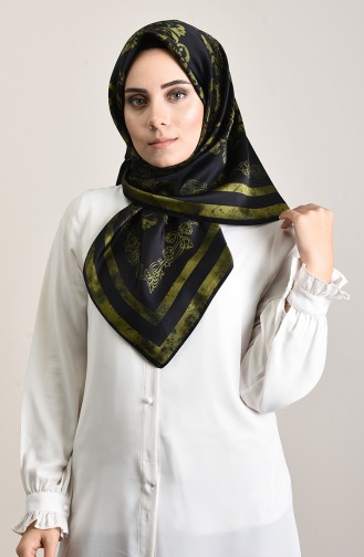Patterned Rayon Scarf Black Green 90643-10