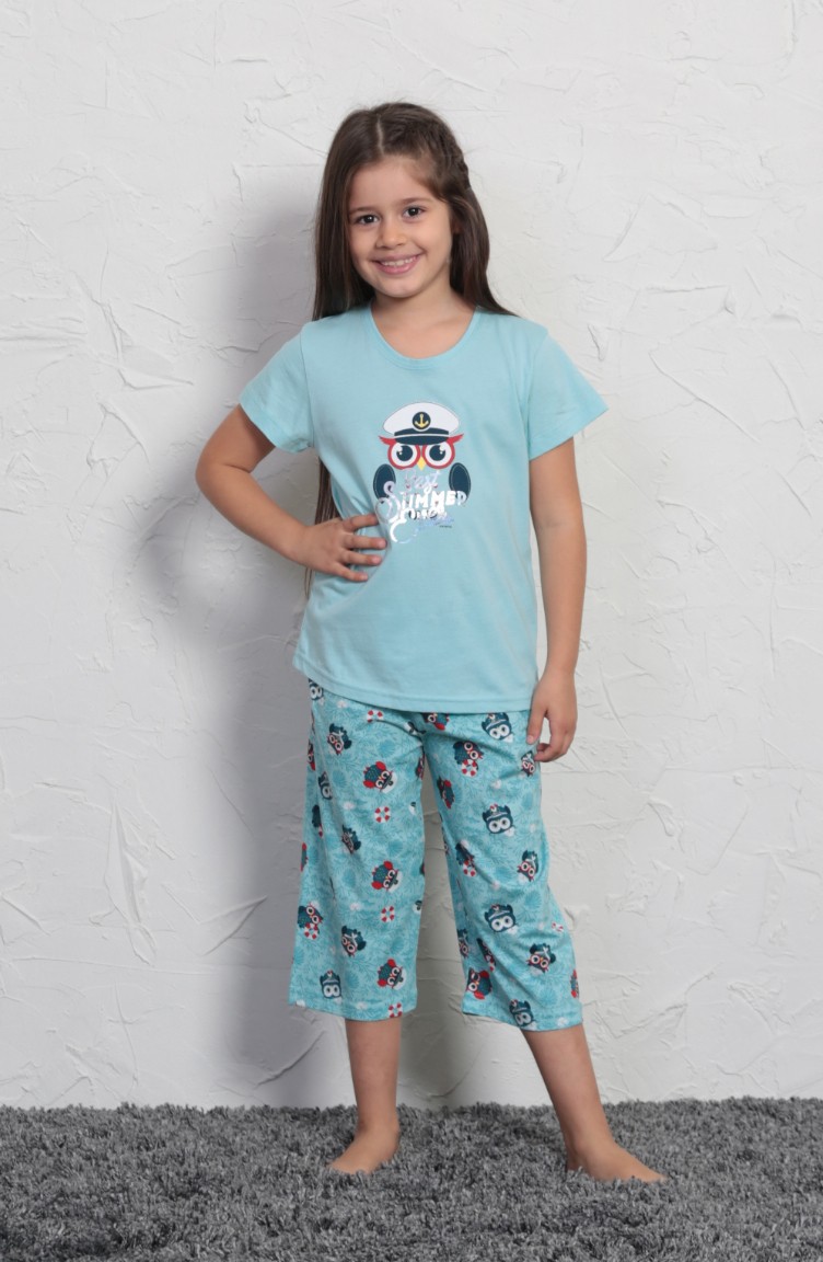 Kiz Cocuk Kisa Kol Pijama Takimi 708054 A Mint Yesili Sefamerve