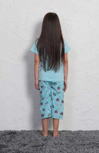 Kız Çocuk Kısa Kol Pijama Takımı 708054-A Mint Yeşili