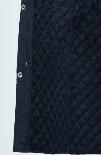  Manteau à Motifs Baklava Grande Taille 0816-02 Bleu Marine 0816-02