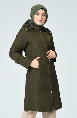  Manteau à Motifs Baklava Grande Taille 0816-04 Khaki 0816-04