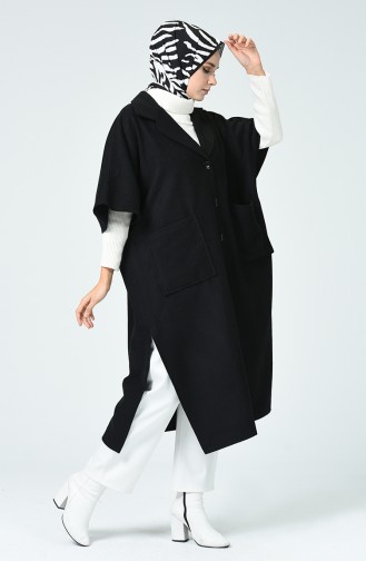 Half Sleeve Felt Poncho Black 5015-01