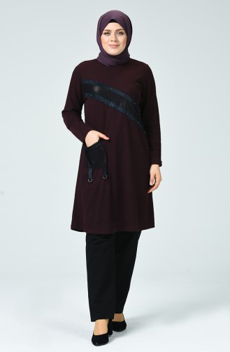 Tunique à Détail Grande Taille  1256-05 Plum 1256-05