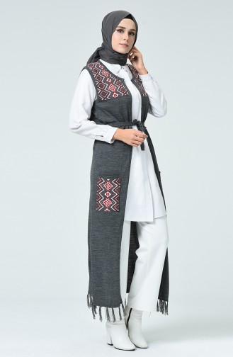 Triko Cepli Uzun Yelek 1334-03 Gri