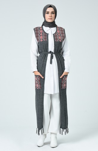 Triko Cepli Uzun Yelek 1334-03 Gri