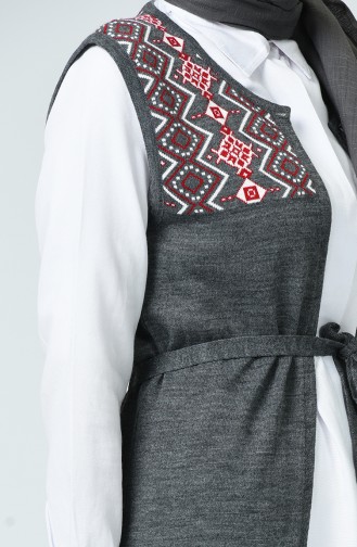 Triko Cepli Uzun Yelek 1334-03 Gri