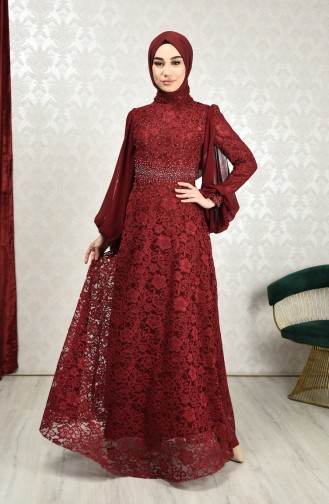 Claret Red Hijab Evening Dress 5235-03