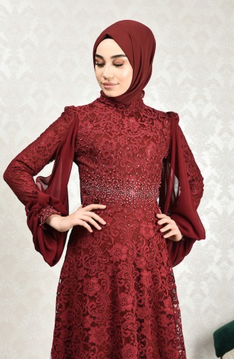Claret Red Hijab Evening Dress 5235-03