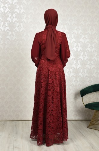 Claret Red Hijab Evening Dress 5235-03