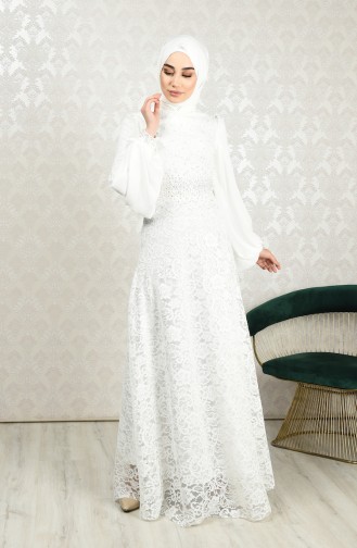 Lace Overlay Evening Dress Ecru 5235-02